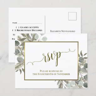 Rustieke Eucalyptus & Golden Pine bruiloft RSVP Briefkaart