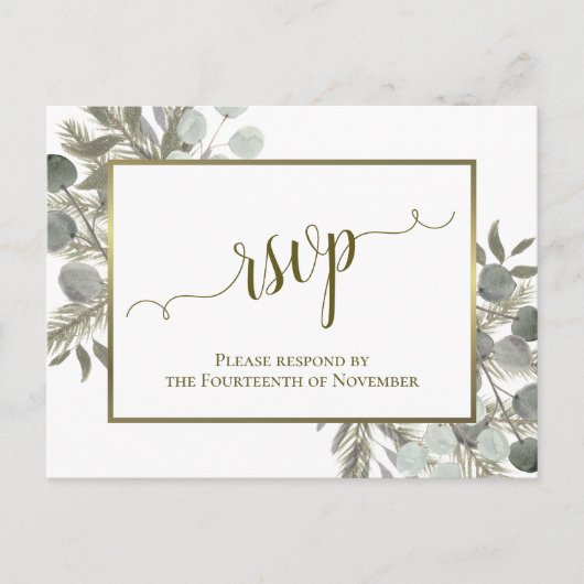 Rustieke Eucalyptus & Golden Pine bruiloft RSVP Briefkaart (Voorkant)