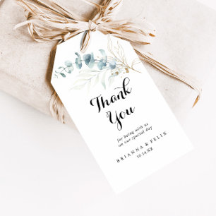 Rustieke Eucalyptus Goud Bloemen Bruiloft Dank u Cadeaulabel