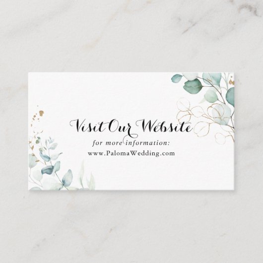 Rustieke Eucalyptus Goud Bloemen Bruiloft Website Informatiekaartje (Voorkant)