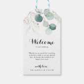 Rustieke Eucalyptus Goud Bloemen Bruiloft Welkom Cadeaulabel (Voorkant)