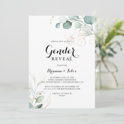 Rustieke Eucalyptus Goud Bloemen Geslacht Onthulle Kaart (Staand voorkant)