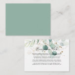 Rustieke Eucalyptus Goud Bloemen Honeymoon Wish Informatiekaartje<br><div class="desc">Deze rustieke eucalyptus gouden bloemenhuwelijksreis wenskaart is perfect voor een eenvoudige bruiloft. Dit artistieke ontwerp is voorzien van handgetekend goudbloemig en waterverf eucalyptus groen gebladerte,  inspirerend voor natuurschoon.</div>