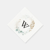 Rustieke Eucalyptus Goud Bloemen Monogram Bruiloft Servet (Hoek)