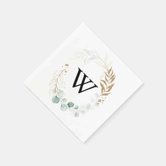 Rustieke Eucalyptus Goud Bloemen Monogram Bruiloft Servet (Hoek)