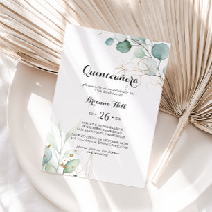 Rustieke Eucalyptus Goud Bloemen Quinceañera Kaart
