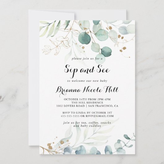 Rustieke Eucalyptus Goud Bloemen Sip en See Kaart (Voorkant)