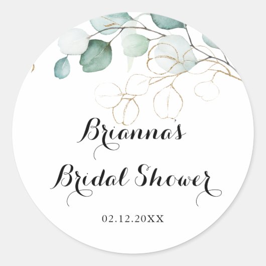 Rustieke Eucalyptus Goud Bloemen Vrijgezellenfeest Ronde Sticker (Voorkant)