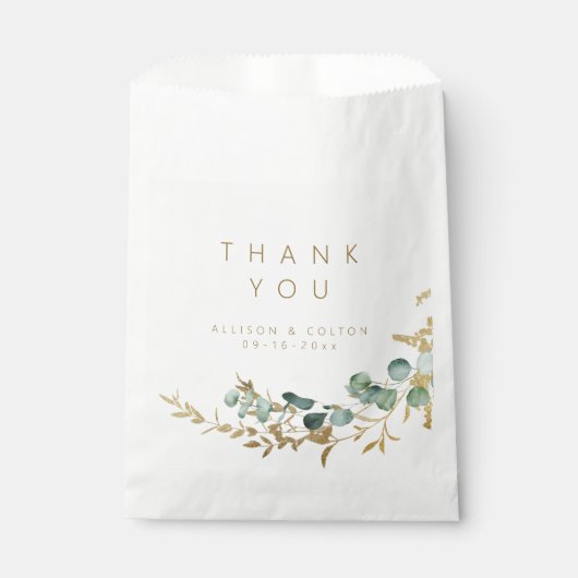 Rustieke eucalyptus goud groen boho bruiloft bedankzakje (Voorkant)