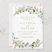 Rustieke eucalyptus goud groen boho bruiloft kaart (Voorkant)