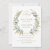 Rustieke eucalyptus goud groen boho bruiloft kaart (Voorkant)