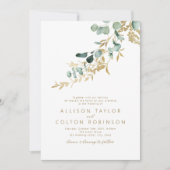 Rustieke eucalyptus goud groen boho bruiloft kaart (Voorkant)