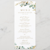 Rustieke eucalyptus goud groen boho bruiloft menu (Voorkant)