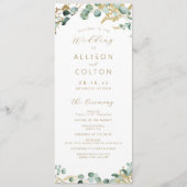 Rustieke eucalyptus goud groen boho bruiloft programmakaart (Voorkant)