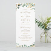 Rustieke eucalyptus goud groen boho bruiloft programmakaart (Staand voorkant)