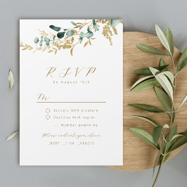 Rustieke eucalyptus goud groen boho bruiloft RSVP Kaartje
