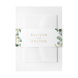 Rustieke eucalyptus goud groen boho bruiloft uitnodigingen wikkel