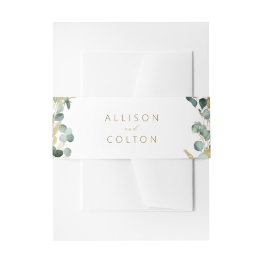Rustieke eucalyptus goud groen boho bruiloft uitnodigingen wikkel (Voorkant Voorbeeld)