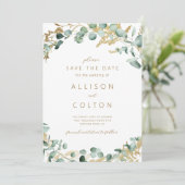 Rustieke eucalyptus goud groen boho de datum opsla save the date (Staand voorkant)