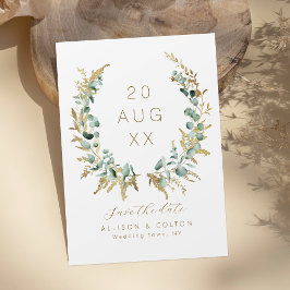 Rustieke eucalyptus goud groen boho de datum opsla save the date