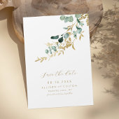 Rustieke eucalyptus goud groen boho de datum opsla save the date