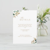 Rustieke eucalyptus goud groen bruiloft details informatiekaartje (Staand voorkant)