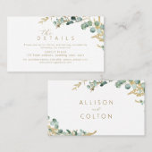 Rustieke eucalyptus goud groen Bruiloft Details Plaatskaartje (Voorkant / Achterkant)