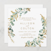 Rustieke eucalyptus goud groen groen bruiloft kaart (Voorkant / Achterkant)