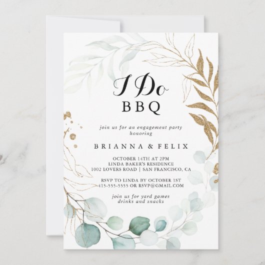 Rustieke Eucalyptus Goud Ik Doe BBQ Verlovingsfees Kaart (Voorkant)