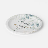 Rustieke Eucalyptus Gouden Bloemen Bruiloftstaart Papieren Bordje (Gekanteld)