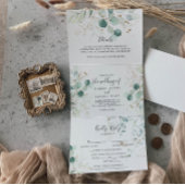 Rustieke Eucalyptus Gouden Bloemen Drieluik Uitnodiging