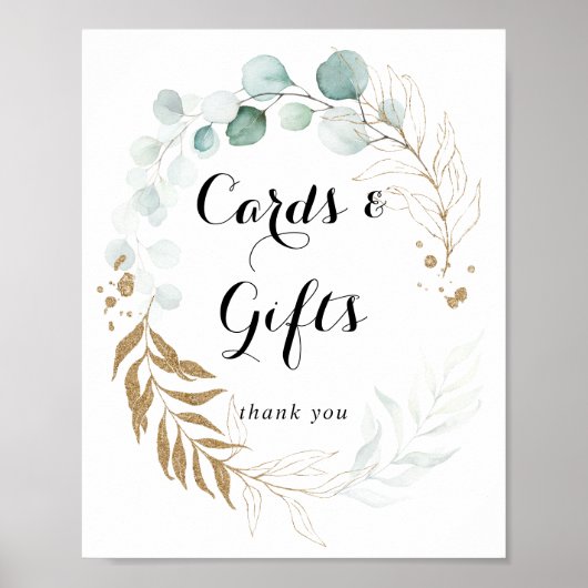 Rustieke Eucalyptus Gouden Bloemen Kaarten en Cade Poster (Voorkant)