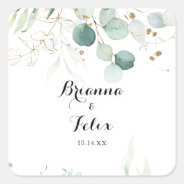 Rustieke Eucalyptus Gouden Bruiloft Envelop Afdich Vierkante Sticker