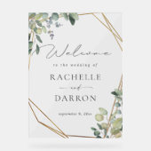 Rustieke eucalyptus & gouden bruiloft welkom acryl bord (Voorkant)