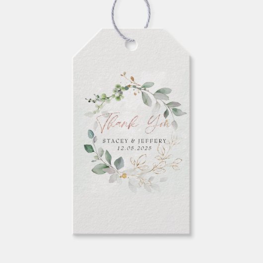 Rustieke Eucalyptus Gouden Calligrafie Bruiloft Cadeaulabel (Voorkant)