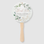 Rustieke Eucalyptus Gouden Calligrafie Bruiloft Handwaaier (Voorkant)