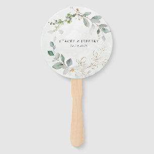 Rustieke Eucalyptus Gouden Calligrafie Trouw Hand  Handwaaier