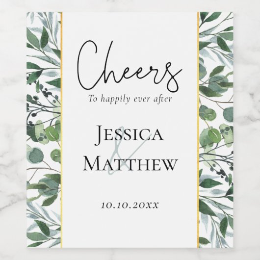 Rustieke Eucalyptus Gouden Folie Bruiloft Wijn Lab Wijn Etiket (Enkel label)