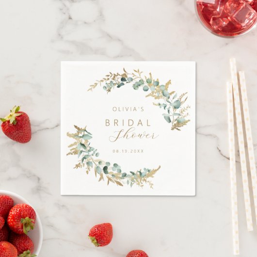 Rustieke eucalyptus gouden groen boho Bruidsuitnod Servet (Insitu)