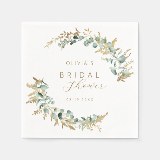Rustieke eucalyptus gouden groen boho Bruidsuitnod Servet (Voorkant)