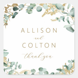 Rustieke eucalyptus gouden groen boho huwelijksgun vierkante sticker