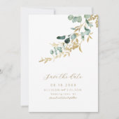 Rustieke eucalyptus gouden groen boho save the dat date (Voorkant)