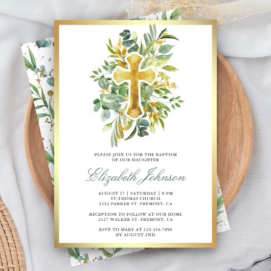 Rustieke Eucalyptus Gouden Groene Doop Kaart