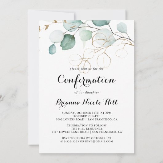 Rustieke eucalyptus gouden kalligrafie bevestiging kaart (Voorkant)