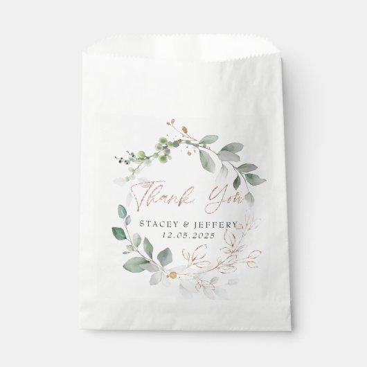 Rustieke Eucalyptus Gouden Kalligrafie Bruiloft Bedankzakje (Voorkant)