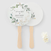 Rustieke Eucalyptus Gouden Kalligrafie Bruiloft Handwaaier (Voorkant en achterkant)