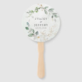 Rustieke Eucalyptus Gouden Kalligrafie Bruiloft Handwaaier (Voorkant)