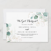 Rustieke Eucalyptus Gouden Kalligrafie Elopement Aankondiging (Voorkant)