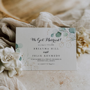 Rustieke Eucalyptus Gouden Kalligrafie Elopement Aankondiging