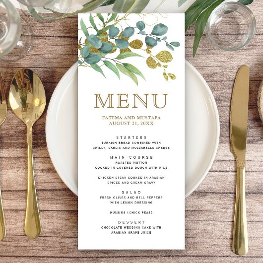 Rustieke Eucalyptus Gouden Tak Trouwdetails Menu